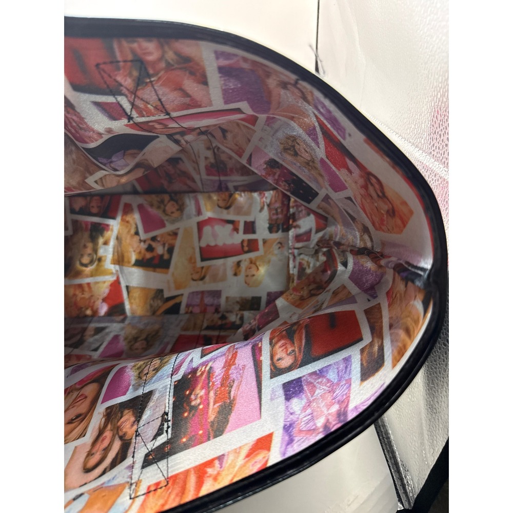 Victoria's Secret Black Patent Tote Bag Pink Glitter Logo Angel Polaroid Print - Picture 4 of 6